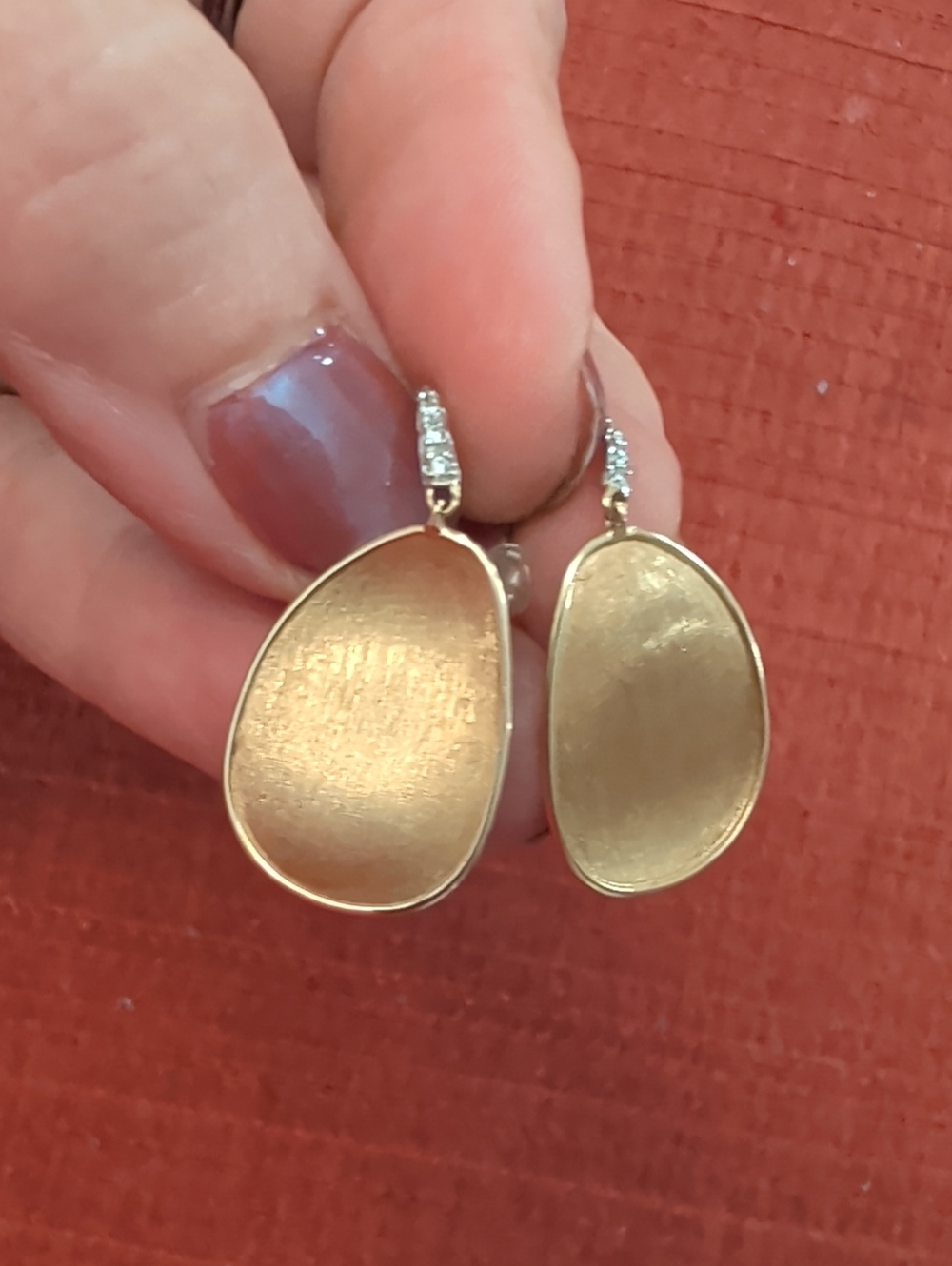Marco Bicego 18k Yellow Gold Lunaria Petal Earrings With Diamonds 1.25"